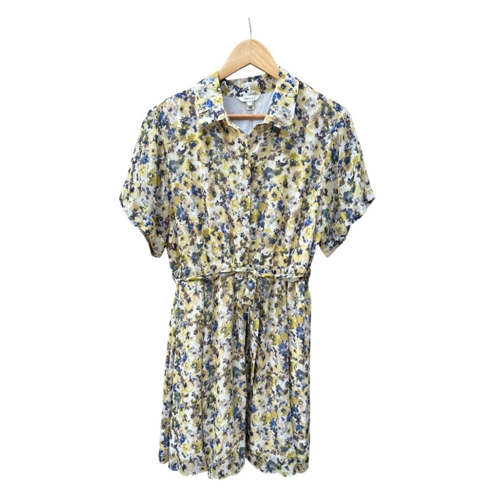 RW&Co Short Sleeved Button Down Chiffon Dress Floral Dress with Belt Sz L - Picture 3 of 11